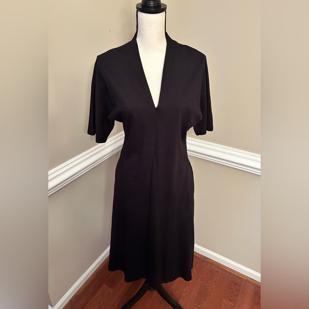 VELVET for ANTHROPOLOGIE BLACK V-NECK MIDI DRESS SIZE S